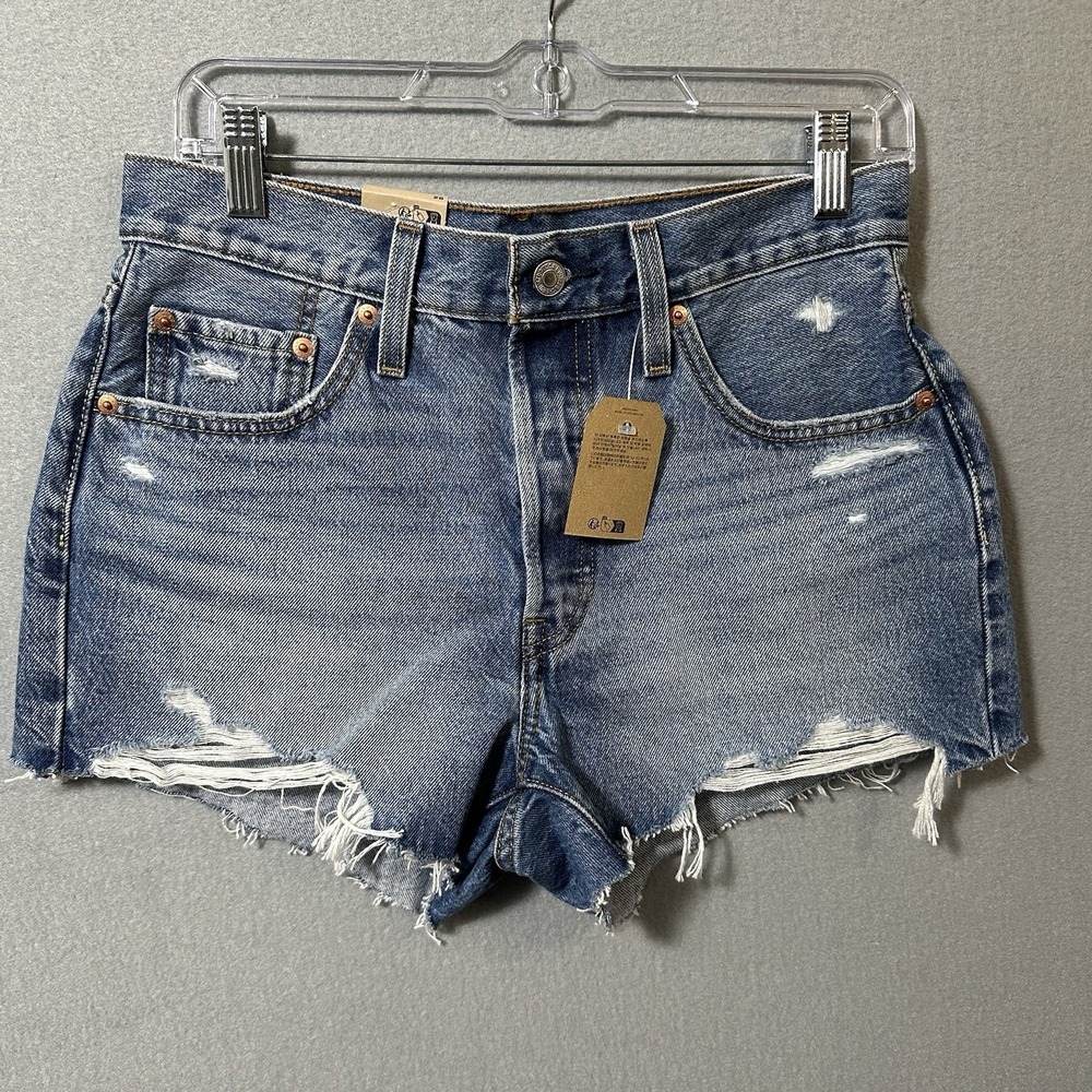 NWT Women's Levi's 501 Jean Shorts Size 28 Blue Mid Rise Button Fly Cut Off
